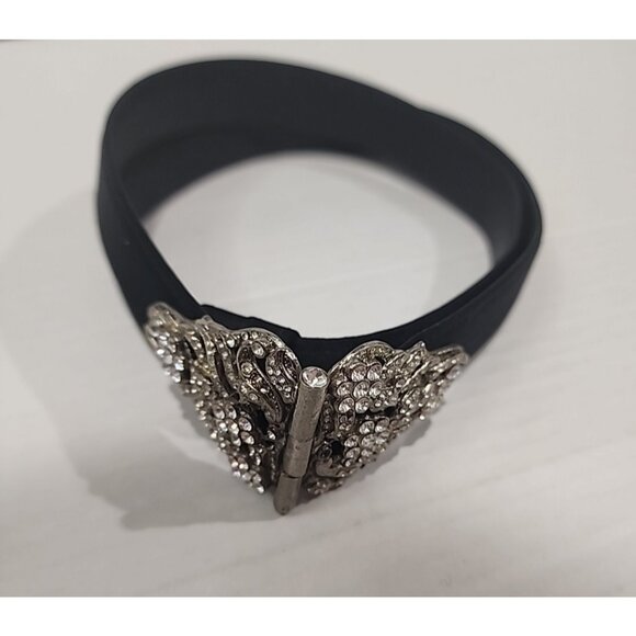 1 Of a Kind ESCADA Vintage womens belt satin leather black Crystal studs buckle - Picture 15 of 15